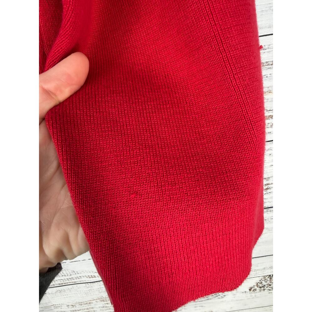 Quacker Factory Red Embellished Top Large Ribbed Knit Stretch Vneck Holiday - Picture 4 of 8